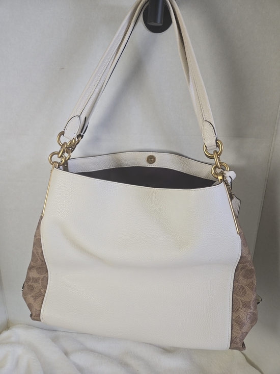 COACH Dalton 31 Shoulder Bag in Signature Canvas Blocking with White and Tan